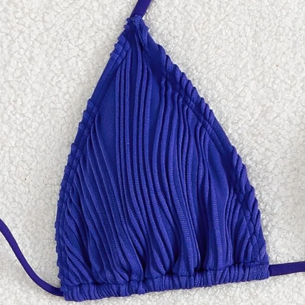 💙✨ Royal Blue Ribbed Triangle Bikini Set | Size Large | NWT ✨💙